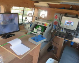 Vehicle transformed into a mobile workshop for field data recording